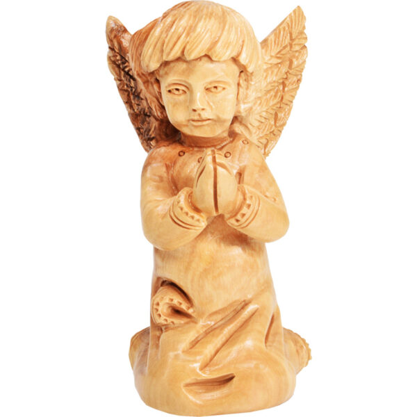 Olive Wood 'Angel Praying' Figurine - Made in Bethlehem - 4.5" (front view)