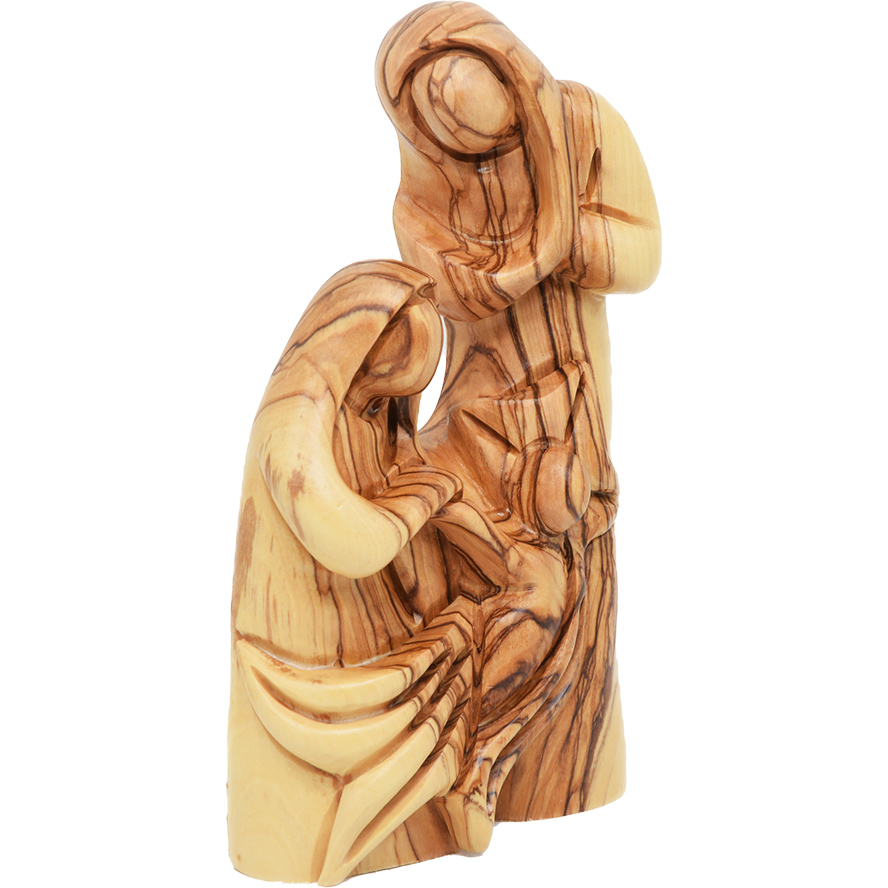 ‘The Holy Family’ Olive Wood Art Carving – Faceless – 6″ (left view)