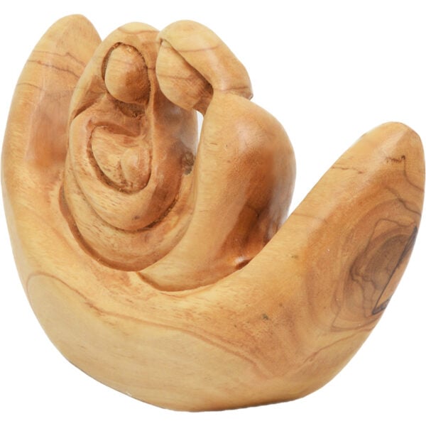 'Joseph, Mary and Jesus' in a Boat Olive Wood Carving - Faceless 5.5" (Back side angle)