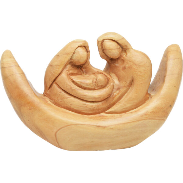 'Joseph, Mary and Jesus' in a Boat Olive Wood Carving - Faceless 5.5"