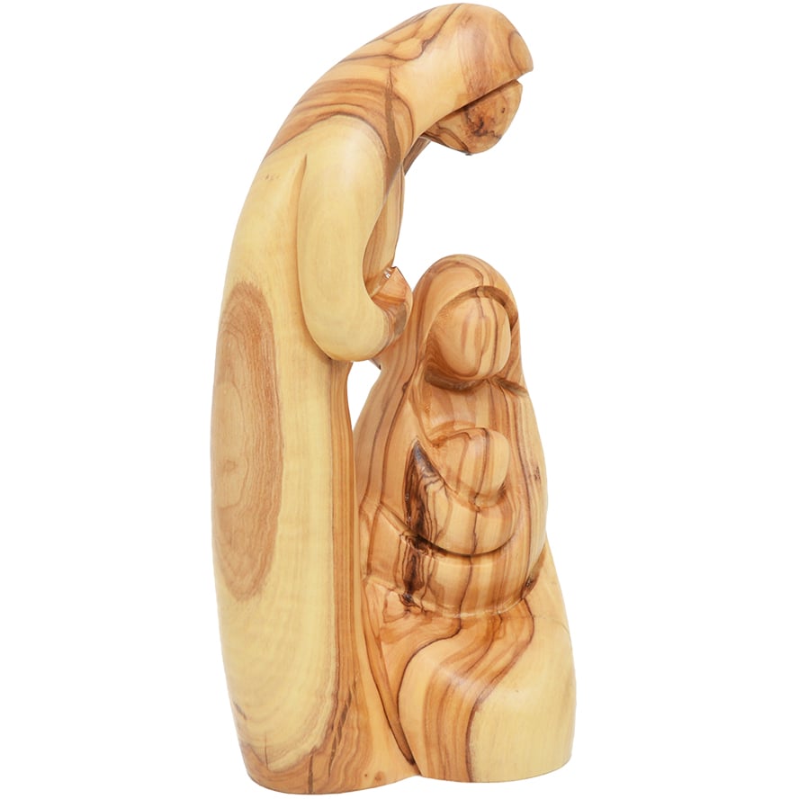 ‘Joseph, Mary and Jesus’ Olive Wood Art Carving – Faceless (left view)