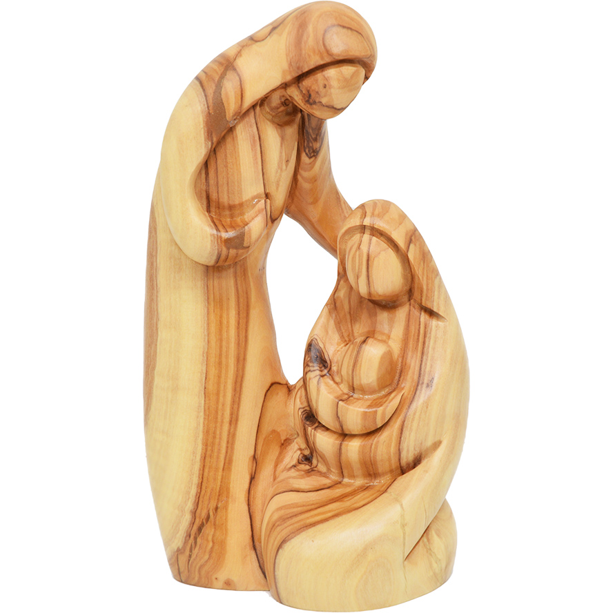 'Joseph, Mary and Jesus' Olive Wood Art Carving - Faceless
