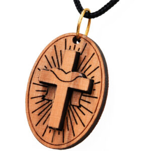 Olive Wood 'Ascension of Jesus' Shroud on the Cross Necklace
