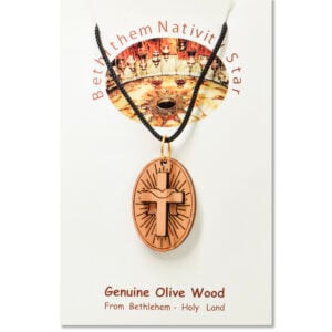 Olive Wood 'Ascension of Jesus' Shroud on the Cross Necklace (certificate)