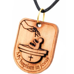 Olive Wood 'Catholic Baby Baptism in Jesus' Necklace made in Bethlehem