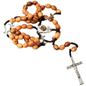 Olive Wood Rosary with Metal Crosses and Holy Earth with Crucifix