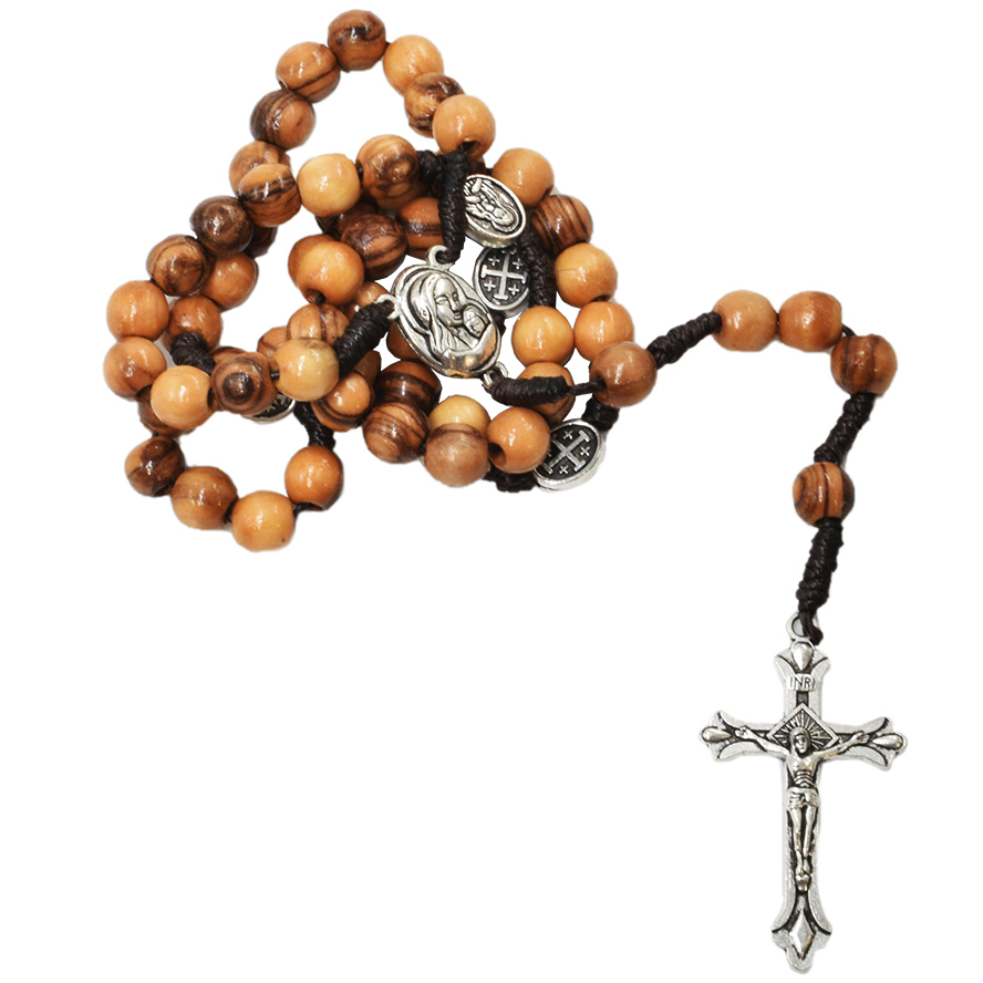 Olive Wood Rosary Jerusalem Cross