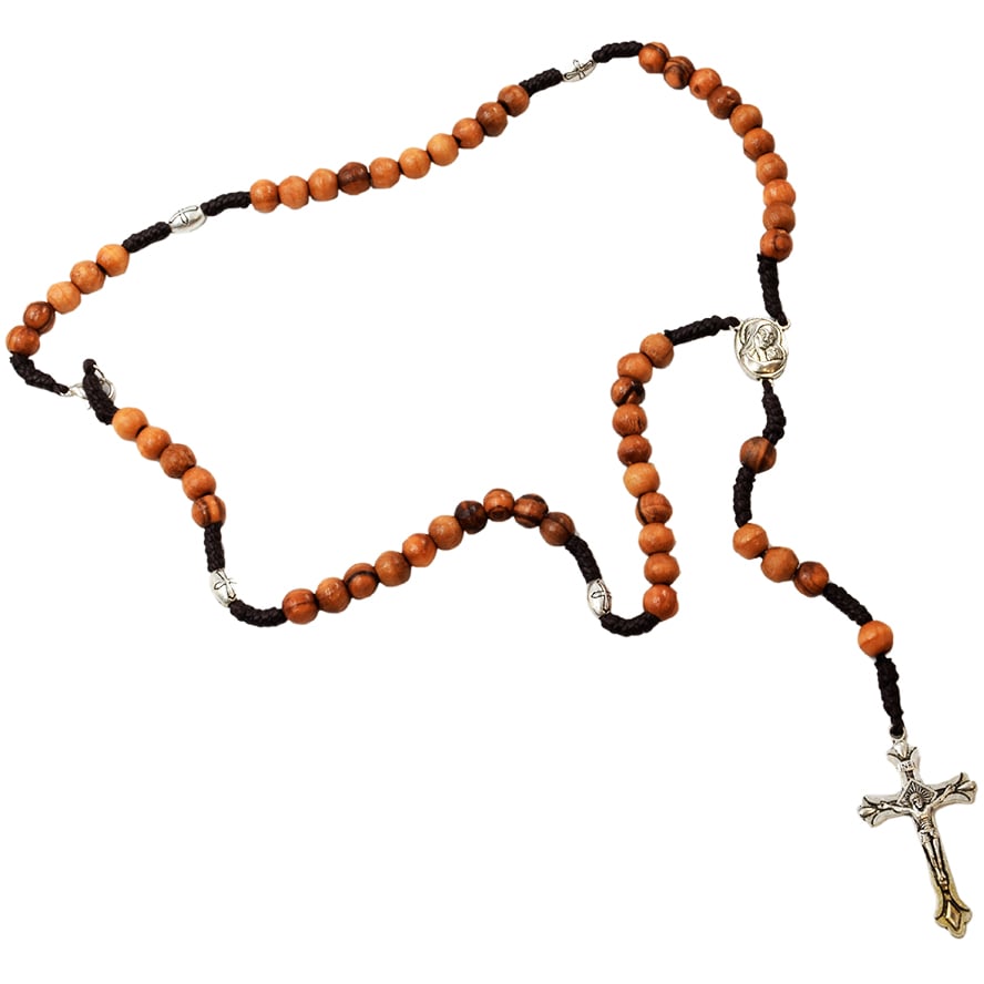 Olive Wood Rosary Beads with Metal Cross Beads and Crucifix