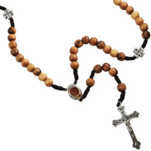 Olive Wood Rosary Beads - Metal 'Jerusalem Crosses' and Crucifix (detail)