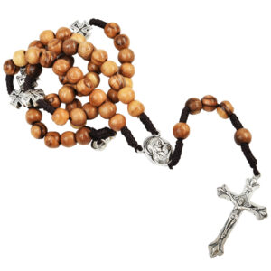 Olive Wood Rosary Beads - Metal 'Jerusalem Crosses' and Crucifix