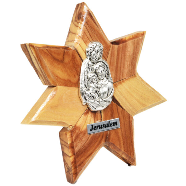 Olive Wood 'Star of Bethlehem' with the 'Holy Family' Plaque (side view)