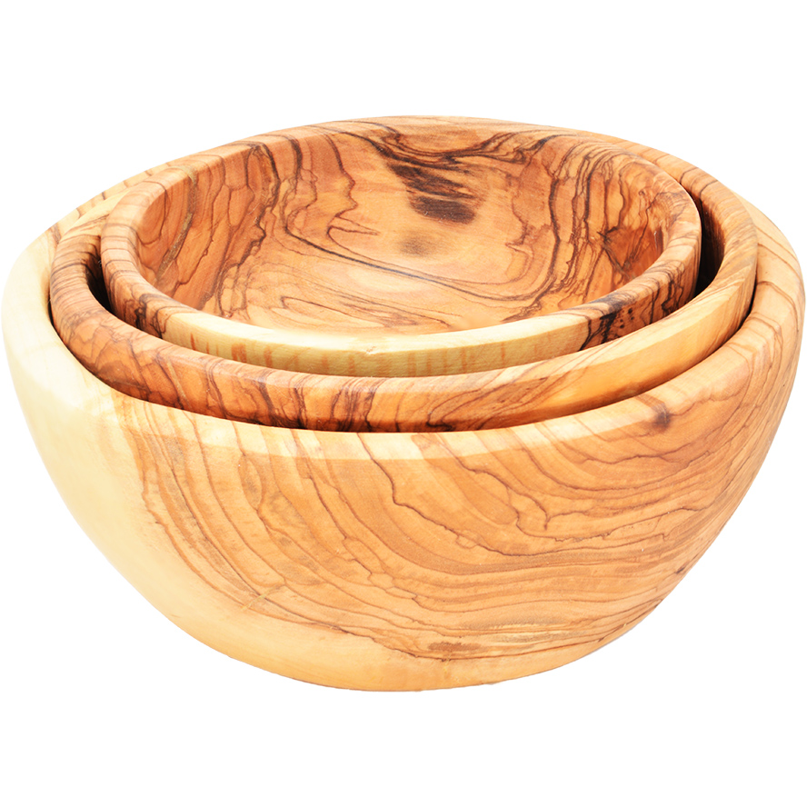 Set of 3 Nesting Olive Wood Bowls – Made in Israel