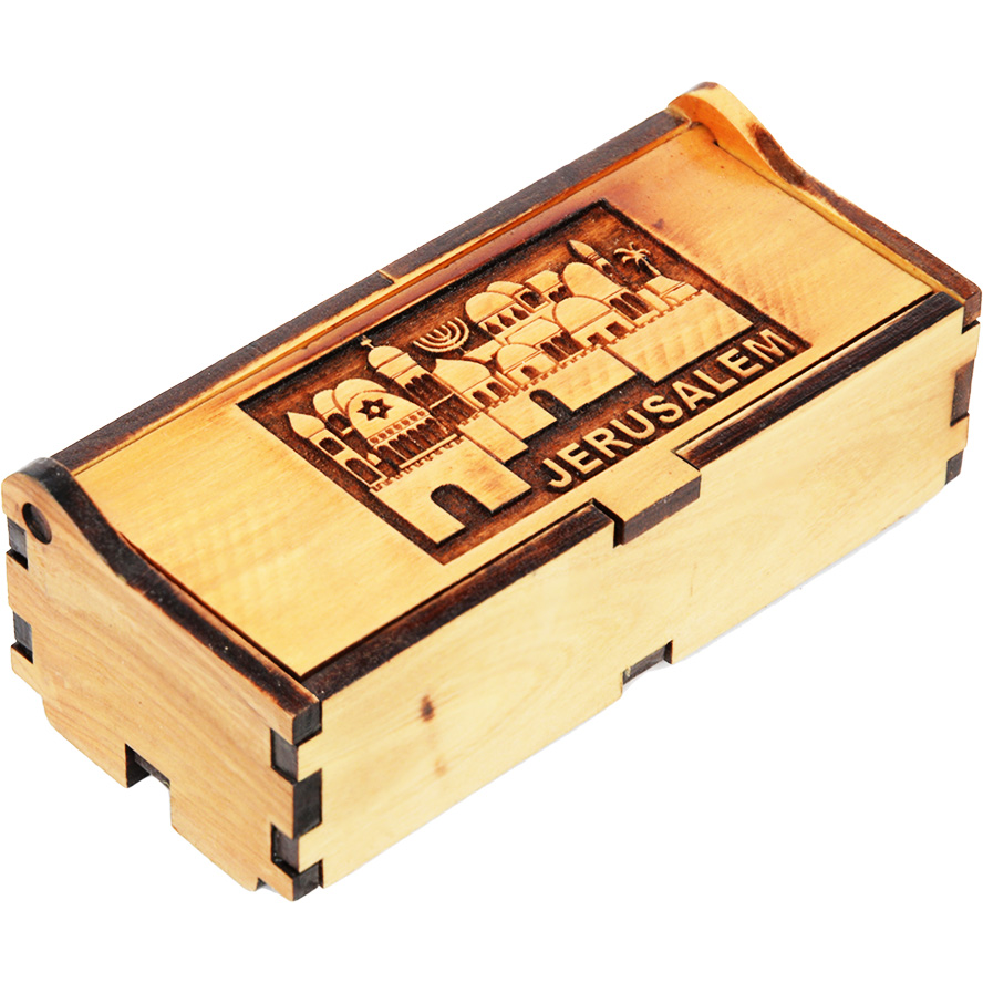 ‘Jerusalem’ Olive Wood Engraved Box – Made in Israel