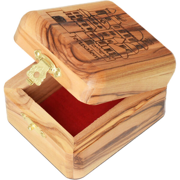 'Jerusalem' in Hebrew and English Wooden Box - Made in Israel - 2.75" (open)