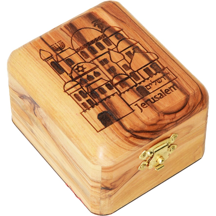 'Jerusalem' in Hebrew and English Wooden Box - Made in Israel - 2.75