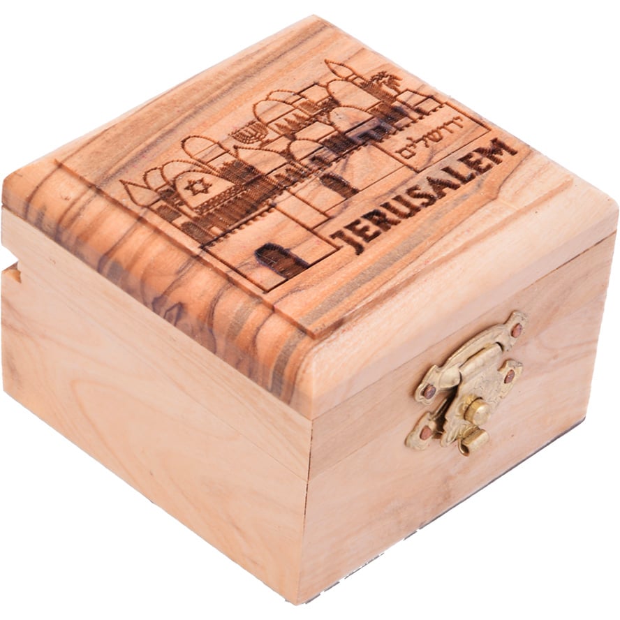 Wooden Box with 'Jerusalem' in Hebrew and English - Made in Israel - 2"