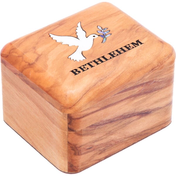 Olive Wood Box with Mother of Pearl 'Dove of Peace' - 2.75"