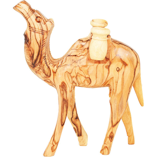 Olive Wood Camel Carrying Two Pots - Made in Bethlehem - 6" (side view)