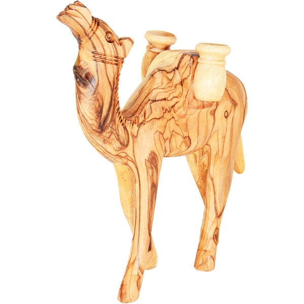 Olive Wood Camel Carrying Two Pots - Made in Bethlehem - 6"