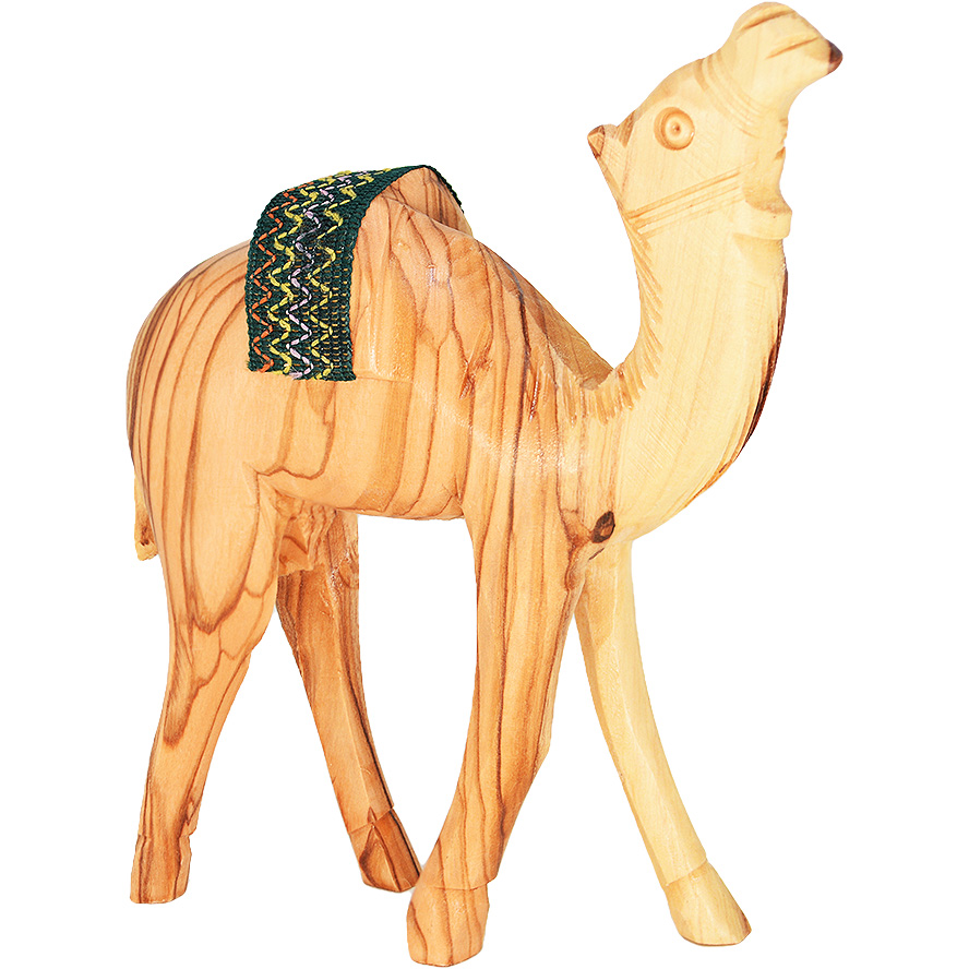 Olive Wood Camel with Embroidered Cloth Saddle - Made in Bethlehem - 6"