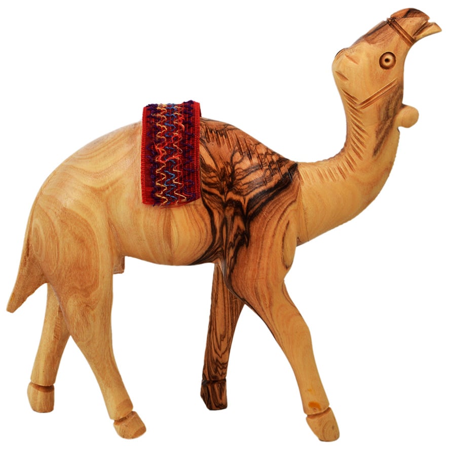Olive Wood Camel with Bedouin Saddle – Made in the Holy Land – 6″