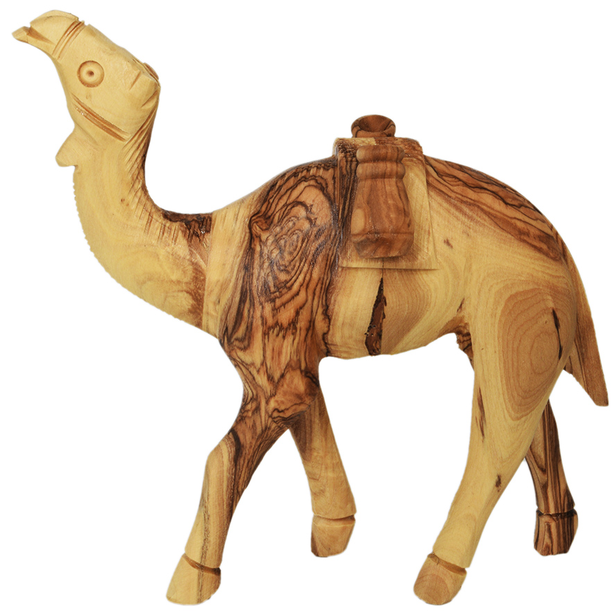 Olive Wood Camel Carrying Pots – Made in the Holy Land – 6″ (side view)