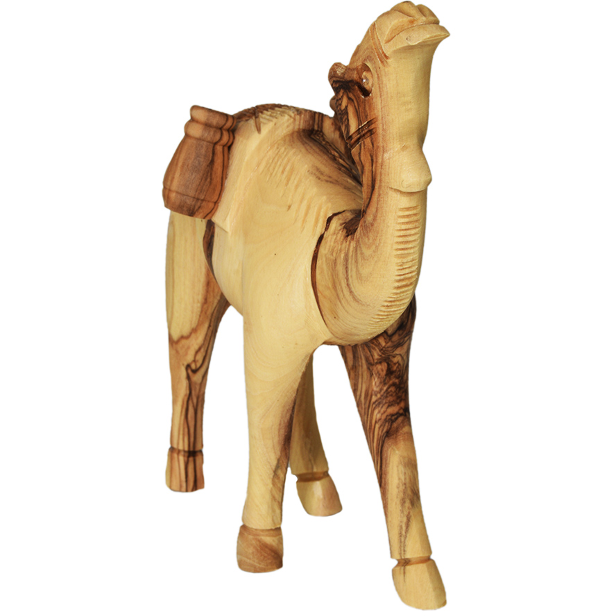Olive Wood Camel Carrying Pots – Made in the Holy Land – 6″ (Front view)