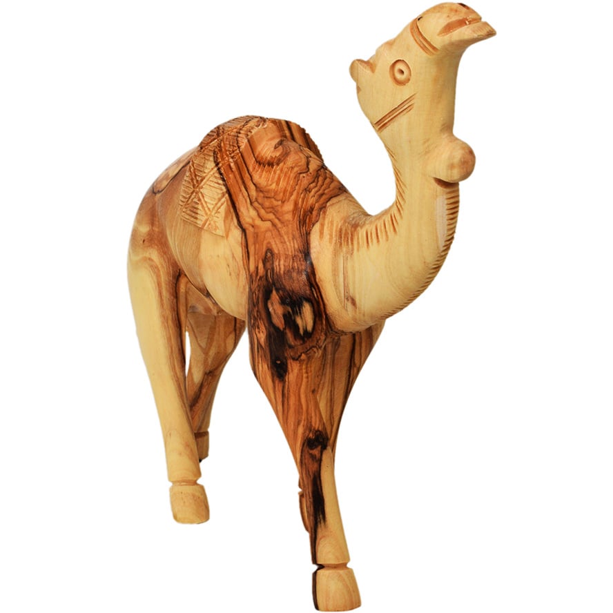 Olive Wood Camel with Saddle – Made in the Holy Land – 6″ (front side)