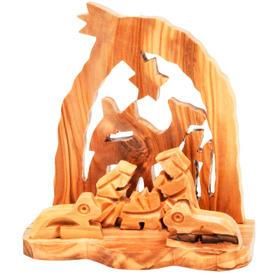 Olive Wood Creche with Camel – Made in Bethlehem