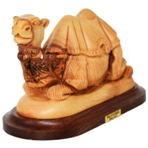 Hand Carved Olive Wood Camel - Made in the Holy Land - 5.5" (front view)