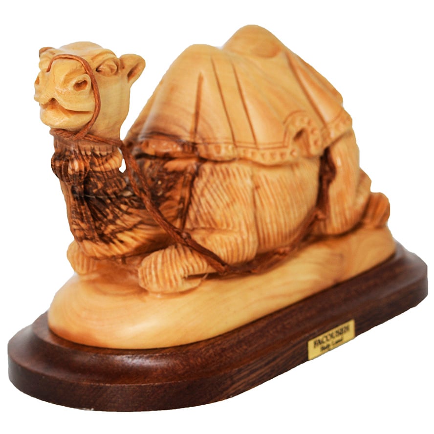 Hand Carved Olive Wood Camel – Made in the Holy Land – 5.5″ (front view)