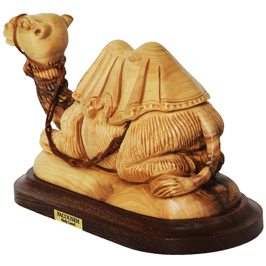 Hand Carved Olive Wood Camel – Made in the Holy Land – 5.5″ (side view)