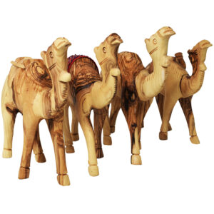 Olive Wood Camels Set - 4 with Various Saddles - Holy Land - 6"