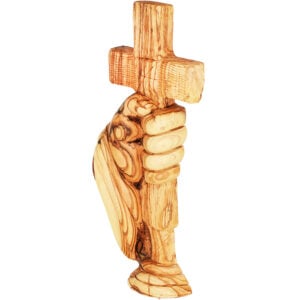 Olive Wood "Take Up Your Cross" Carving from Jerusalem (angle view)