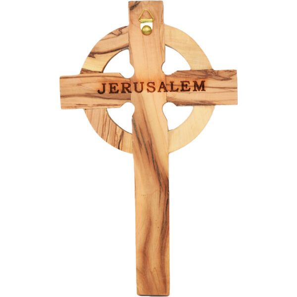 'Jerusalem' engraving on Olive Wood Celtic Cross from Jerusalem - Wall Hanging