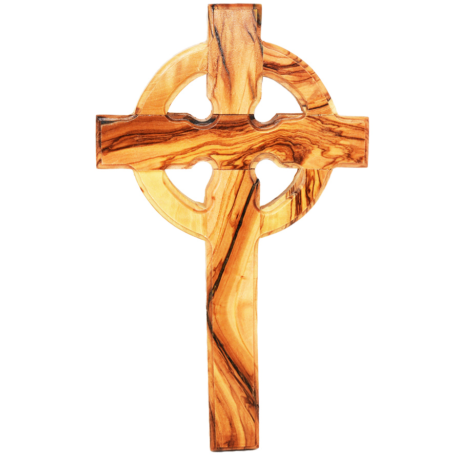 Olive Wood Celtic Cross from Jerusalem – Wall Hanging (front view)