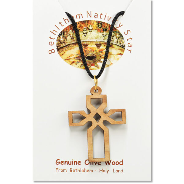 Olive Wood 'Celtic Cross' Necklace - Made in the Holy Land (certificate)