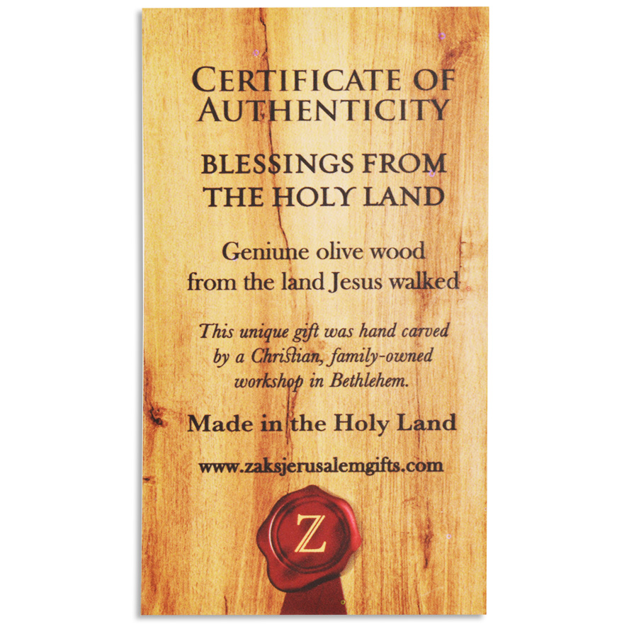 Olive Wood Certificate of Authenticity from the Holy Land