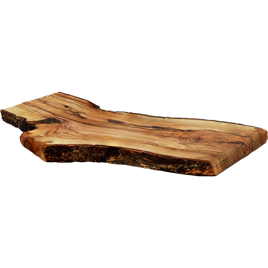 Olive Wood Cutting/Cheese Board with Natural Bark – Made in Israel (side view)