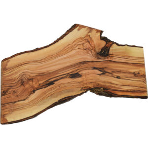 Olive Wood Cutting/Cheese Board with Natural Bark - Made in Israel (top view)