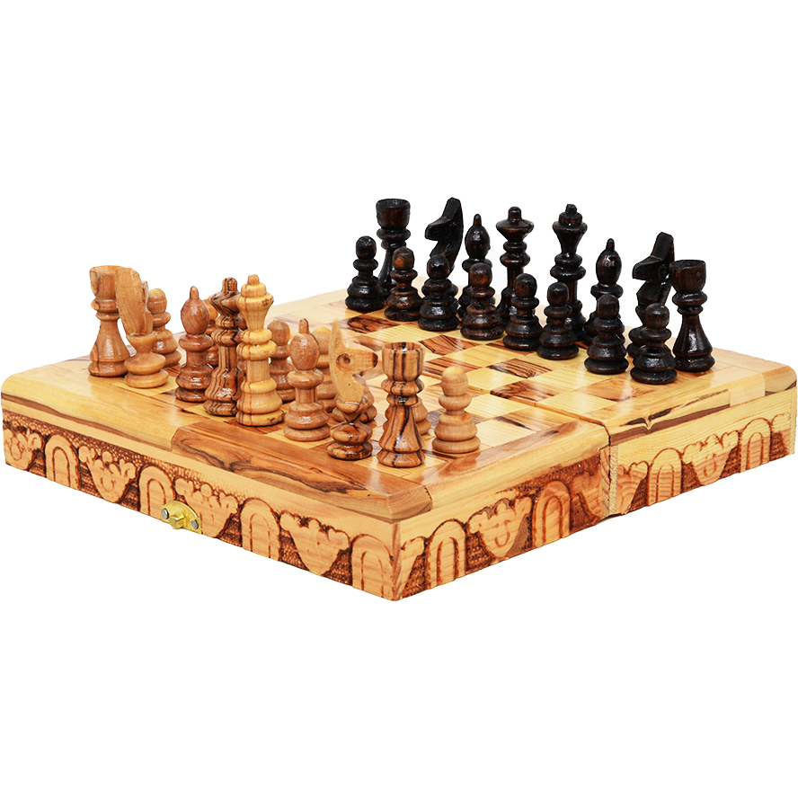 Wooden Chess Board Game – Made in Israel from Olive Wood (ready to play)