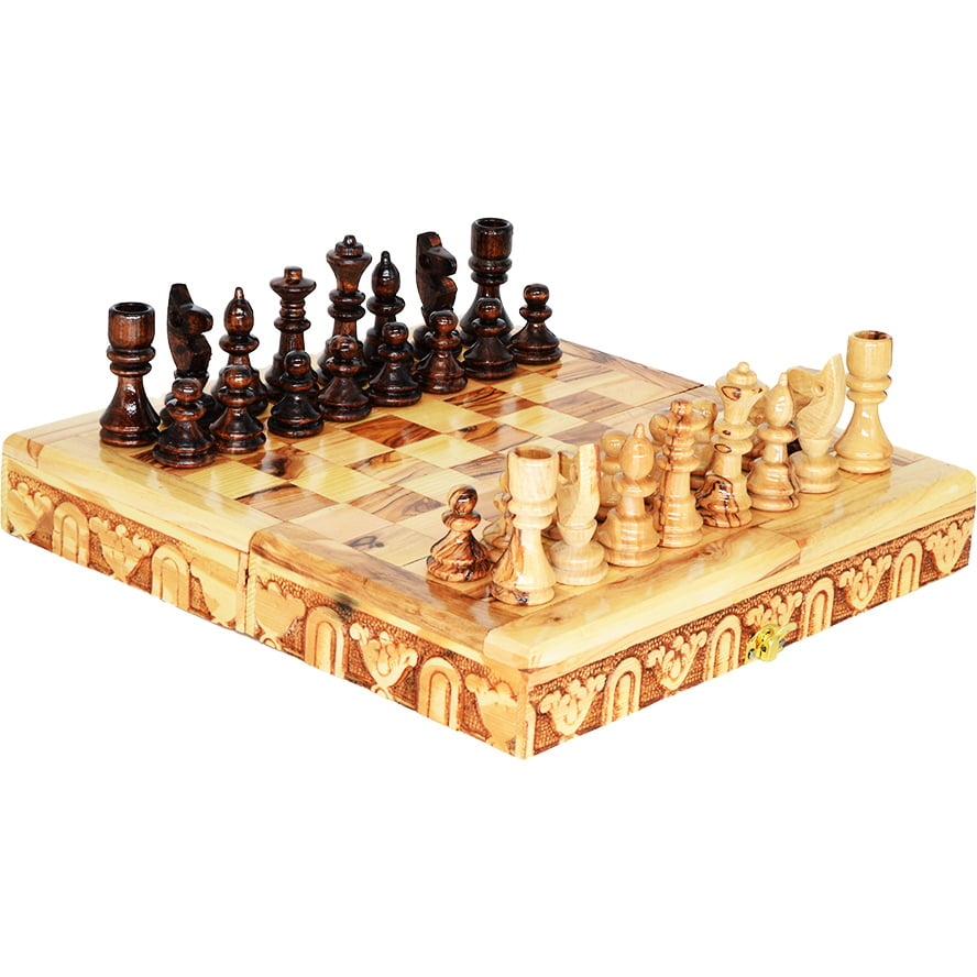 Chess Board Set – Hand Made in Israel from Olive Wood – 10″