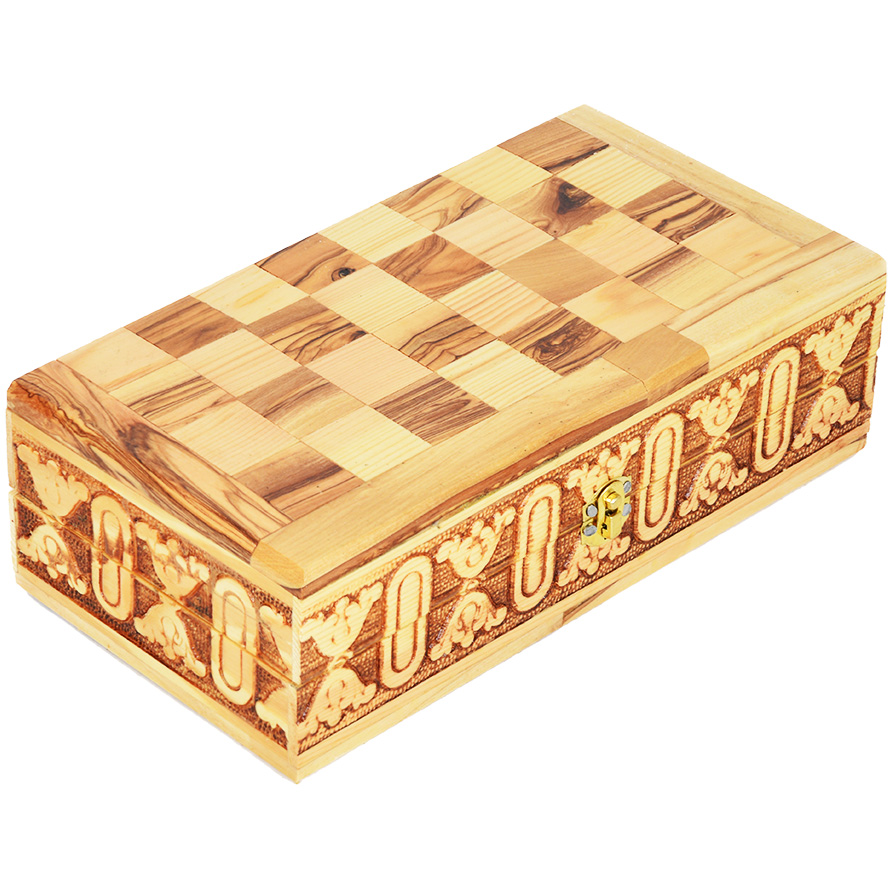 Chess Board Set – Hand Made in Israel from Olive Wood – 10″ (closed box)