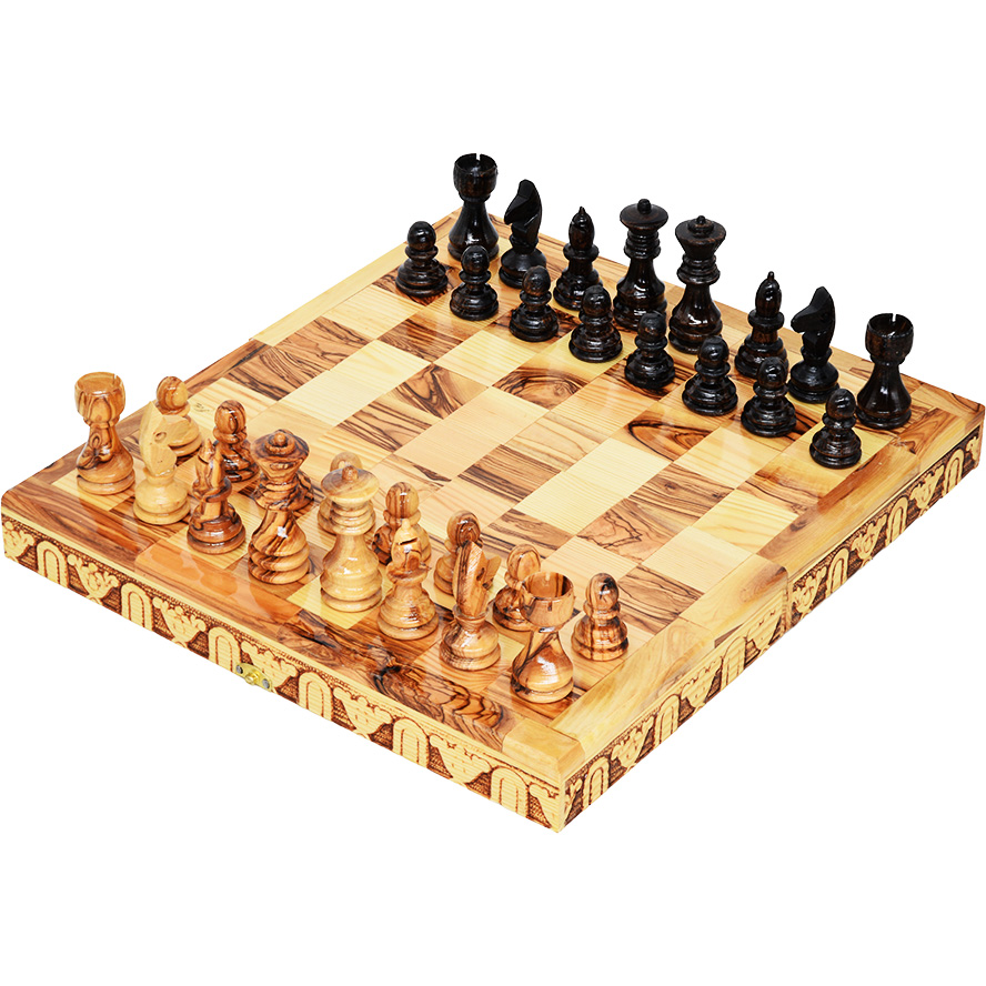 Wooden Chess Set – Made in Israel from Olive Wood – 12″