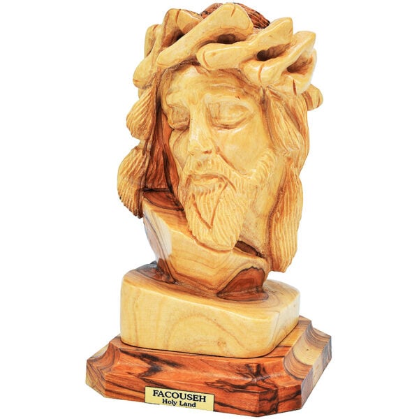 Jesus with Crown of Thorns' Olive Wood Bust - Catholic Art from Bethlehem