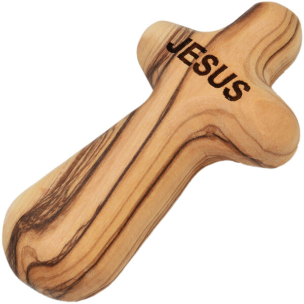Olive Wood 'JESUS' Comfort Cross - Gift of Faith from the Holy Land (right view)