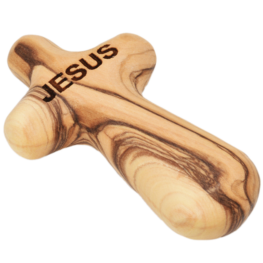 Olive Wood 'JESUS' Comfort Cross - Gift of Faith from the Holy Land