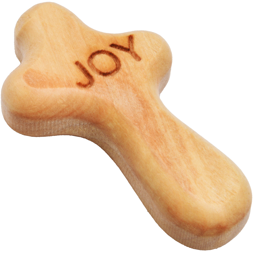 JOY' Comfort Cross - Olive Wood Faith Gifts from the Holy Land - 2"