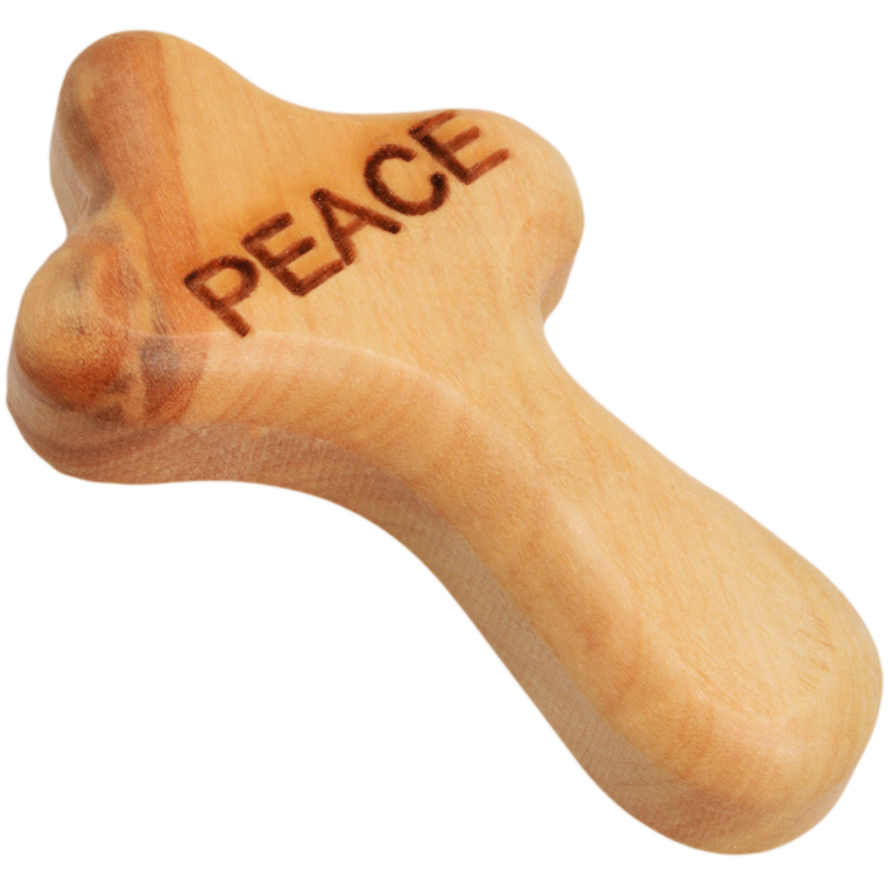 PEACE’ Comfort Cross – Olive Wood Faith Gifts from the Holy Land – 2″