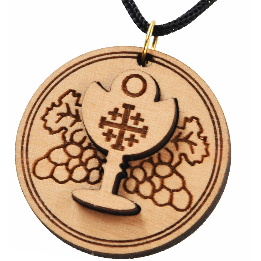 Olive Wood ‘Communion Cup with Jerusalem Cross’ 3D Necklace